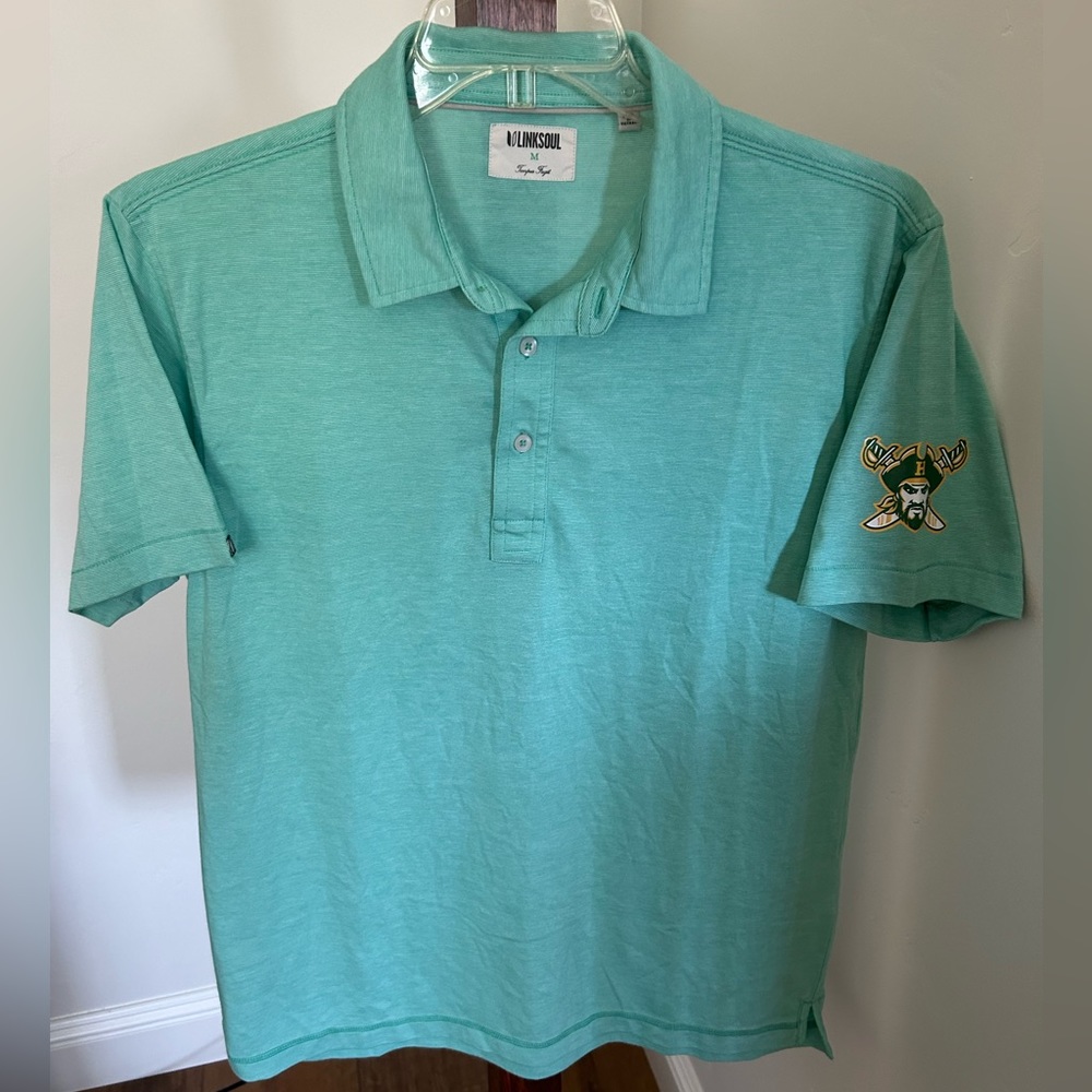 LinkSoul Mens Polo Green with Pirate on Sleeve Size M